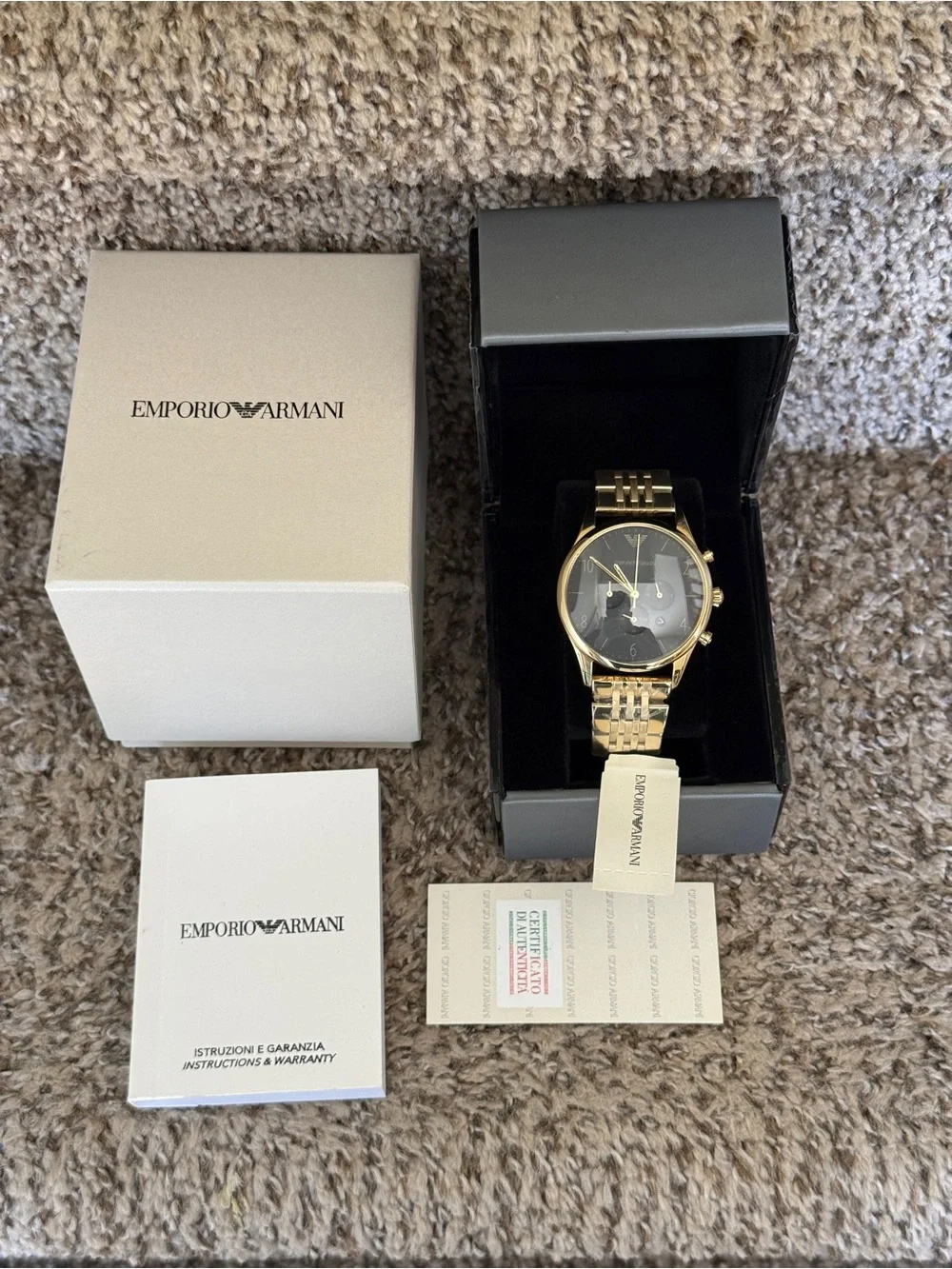 Emporio Armani men’s classic Gold-Tone Watch with Black Dial